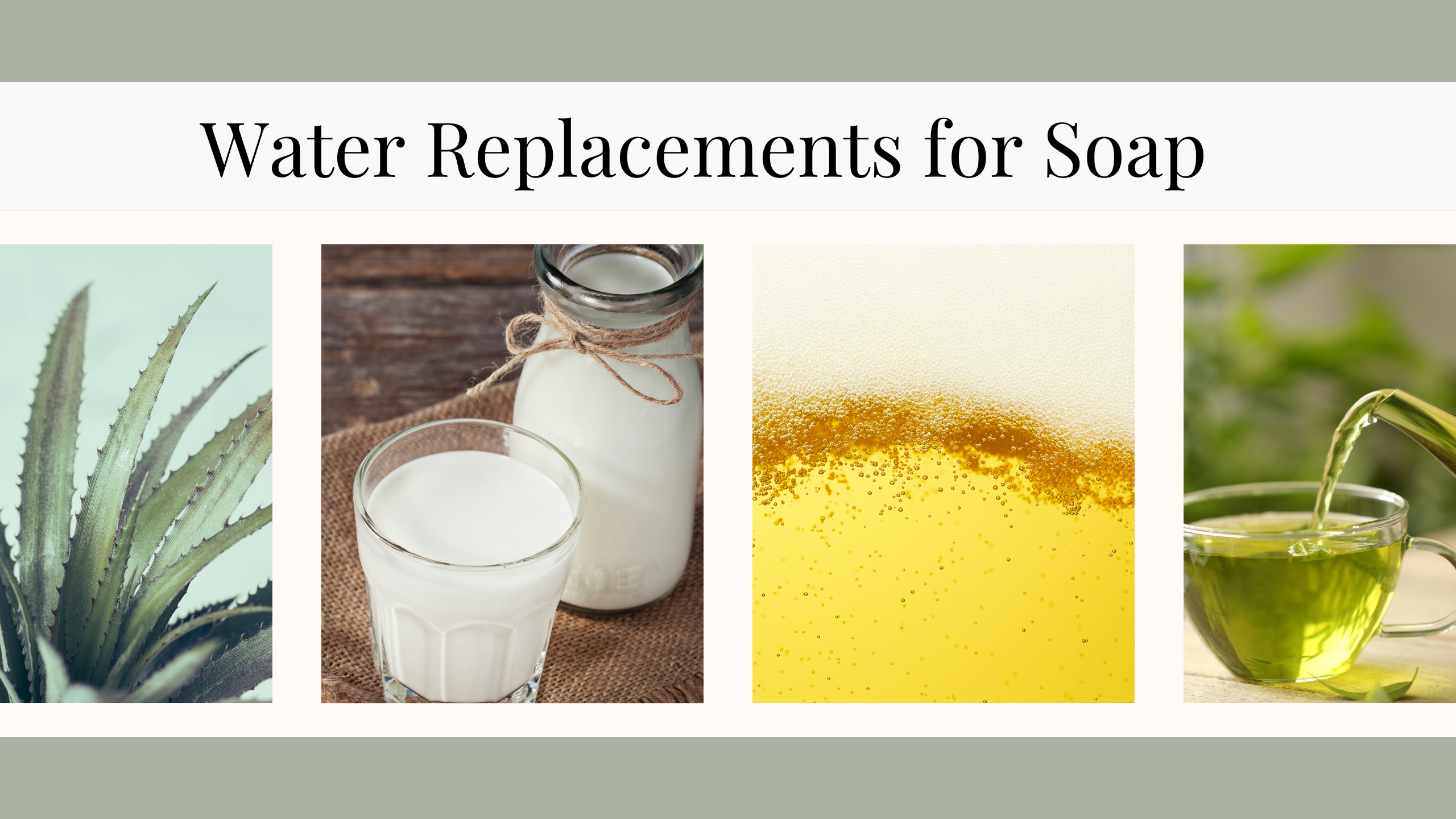 Water replacements for cold process soap including milk, aloe and tea